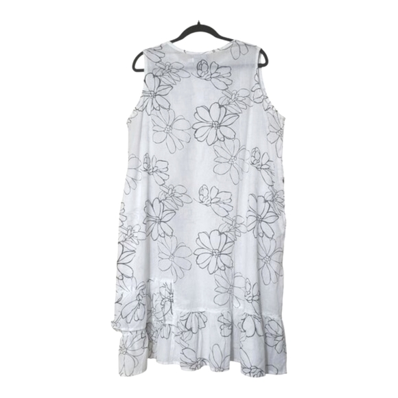 Zumi Womens Sleeveless Tiered Dress L/XL White & Black Floral Semi-Sheer CoverUp - Picture 7 of 7